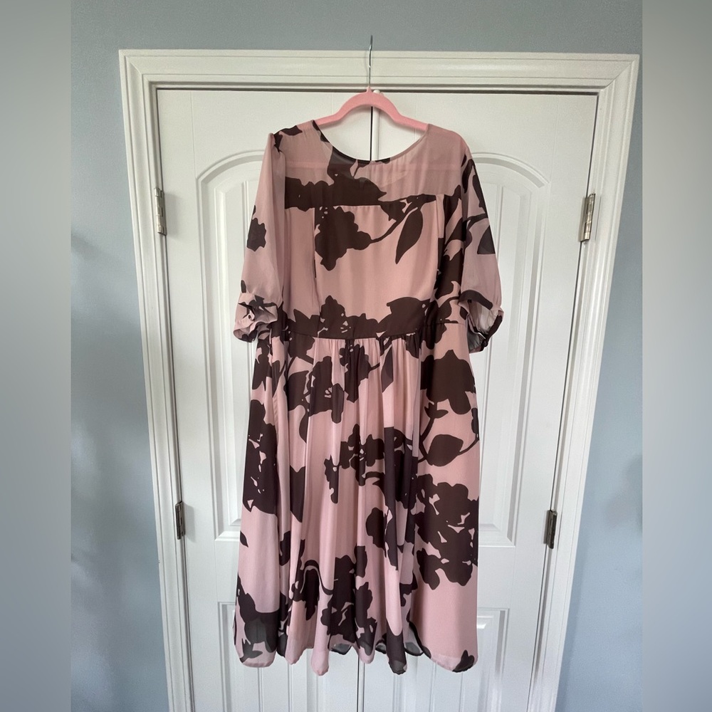 eshakti Pink and Brown Floral Midi Dress